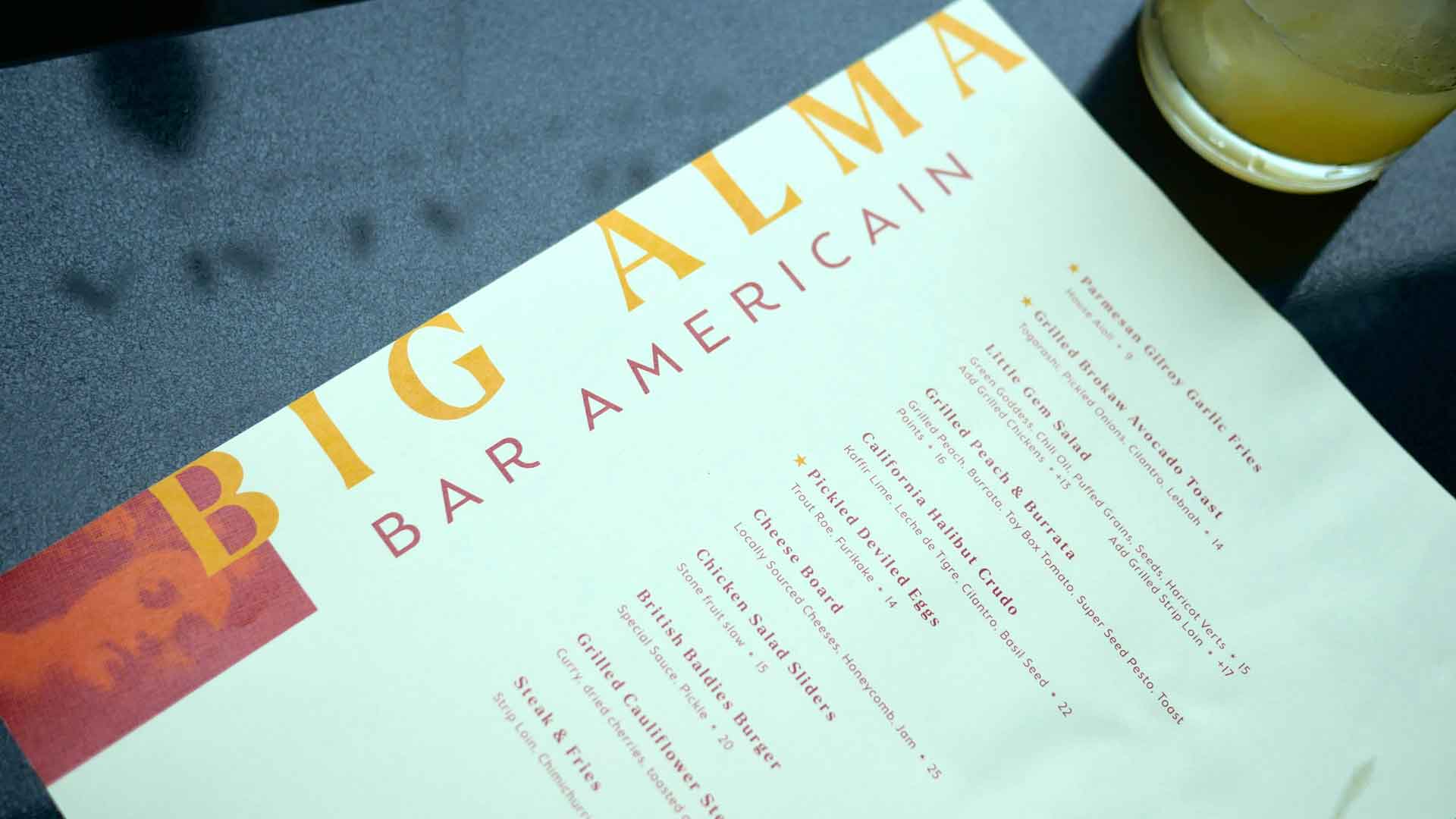 Big Alma Bar Americain hotel F&B restaurant branding menu design