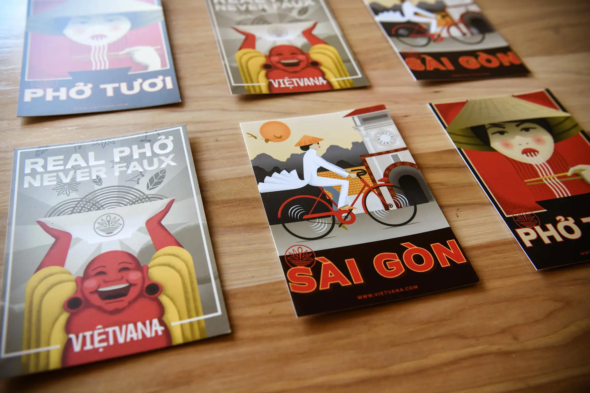 Vietvana Vietnamese restaurant branding illustrations, poster and post card design