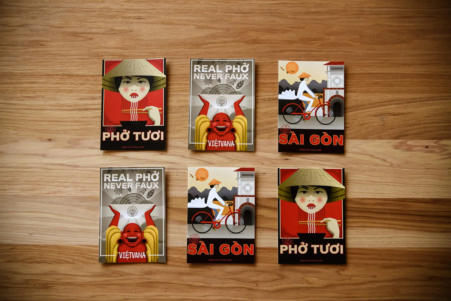 Vietvana Vietnamese restaurant branding illustrations, poster and post card design